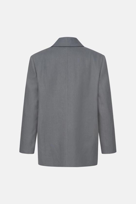 Oversized double-breasted linen blazer with shoulder pads - photo 2