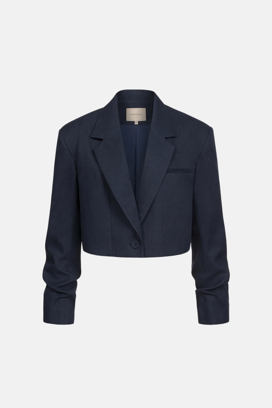 Cropped linen blazer with gathered details on the sleeves - photo 1