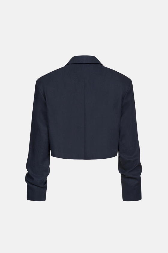 Cropped linen blazer with gathered details on the sleeves - photo 2