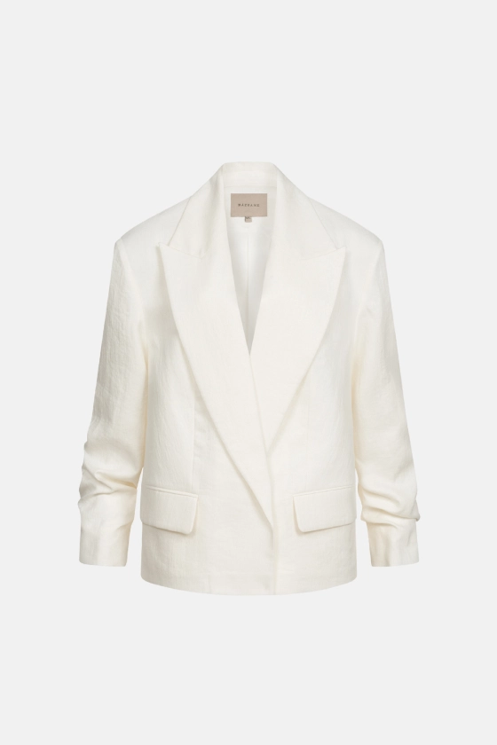 Oversized linen blazer with gathered details on the sleeves - photo 1