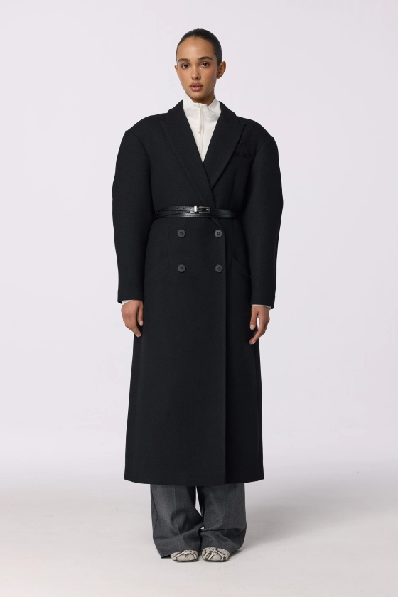 Double-breasted coat with accent shoulder - photo 4