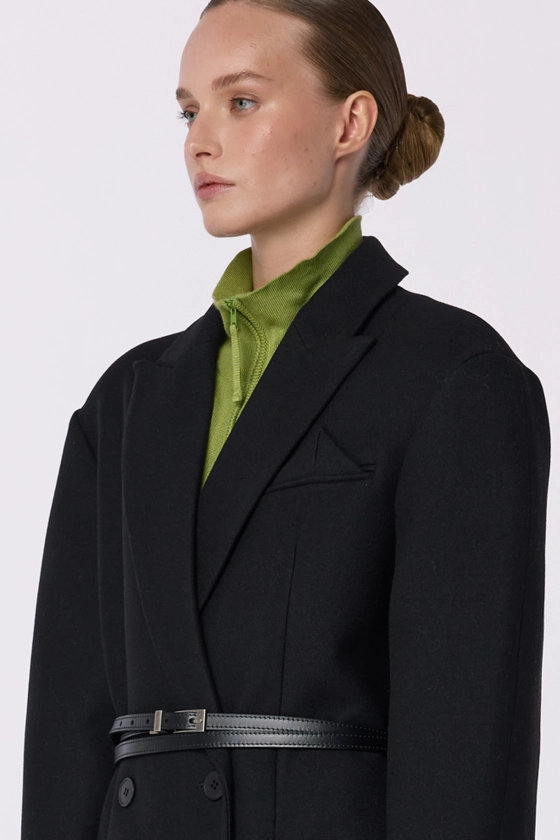 Double-breasted coat with accent shoulder - photo 7