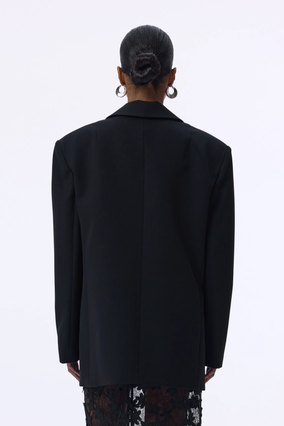 Oversized double-breasted cotton blazer with shoulder pads - photo 4