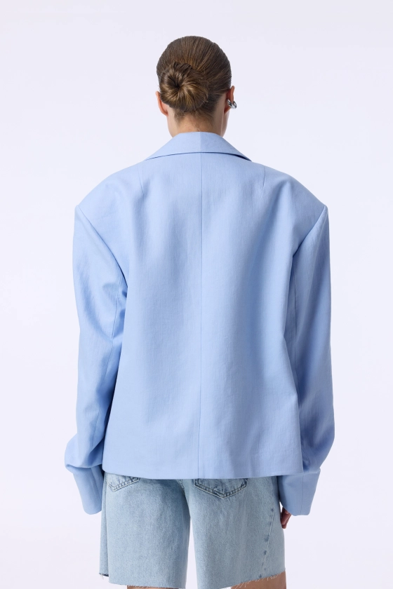 Oversized linen blazer with gathered sleeves - photo 4