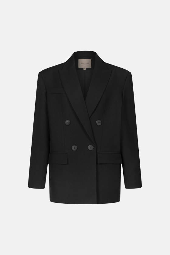 Oversized double-breasted cotton blazer with shoulder pads - photo 1
