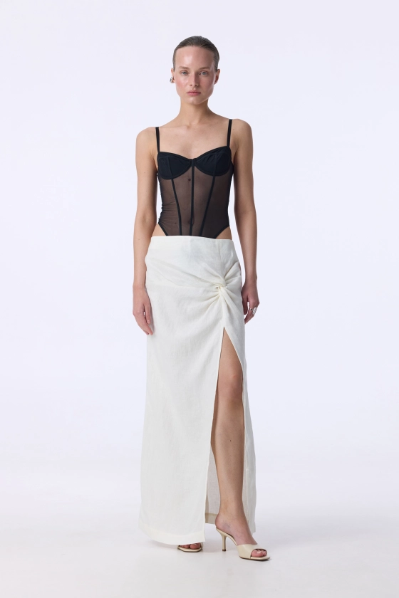 Linen maxi skirt with knot - photo 3