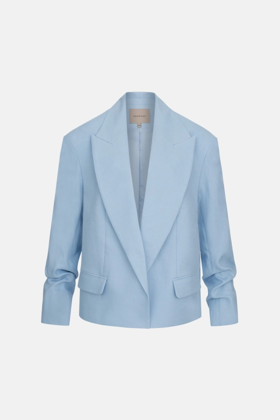 Oversized linen blazer with gathered sleeves - photo 1