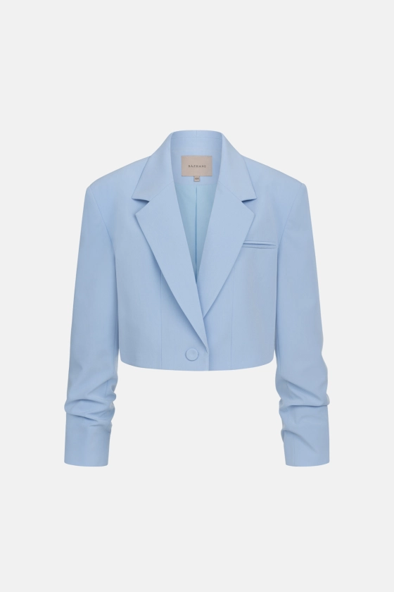 Cropped cotton blazer with gathered sleeves - photo 1