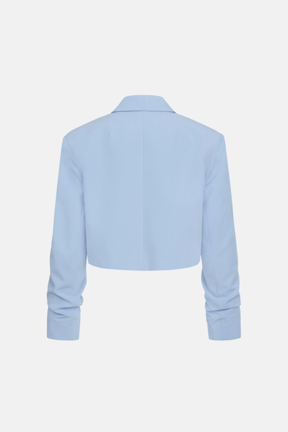 Cropped cotton blazer with gathered sleeves - photo 2