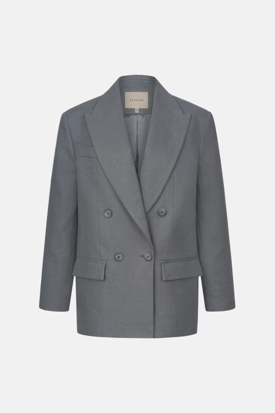 Oversized double-breasted linen blazer with shoulder pads - photo 1