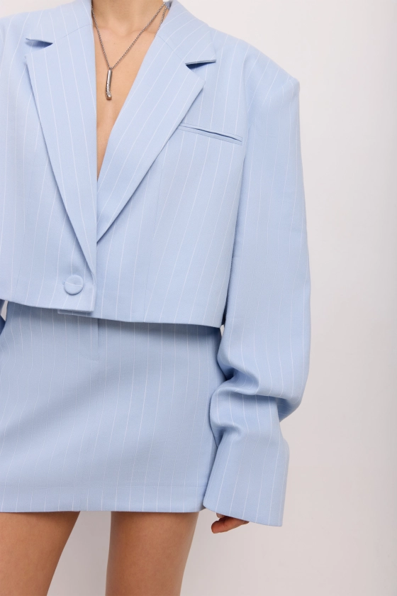 Cropped linen blazer with gathered details on the sleeves - photo 5