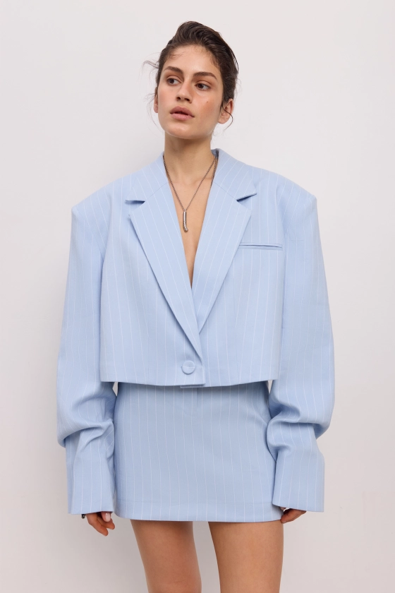 Cropped linen blazer with gathered details on the sleeves - photo 3
