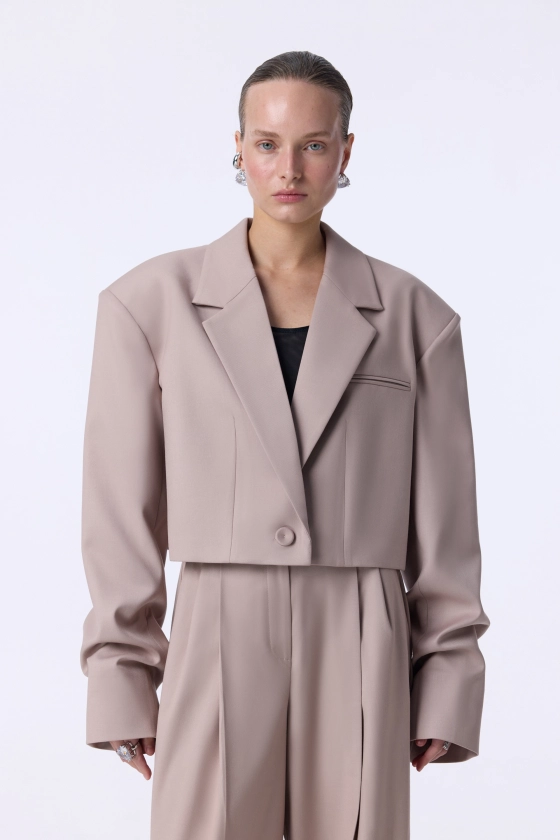 Cropped cotton blazer with gathered details on the sleeves - photo 3