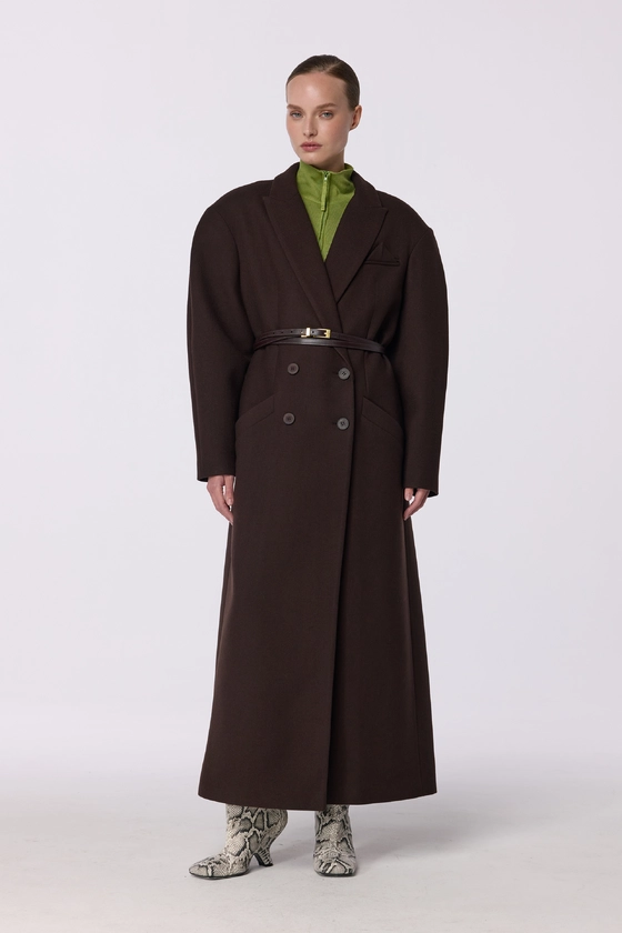 Double-breasted coat with accent shoulder - photo 3