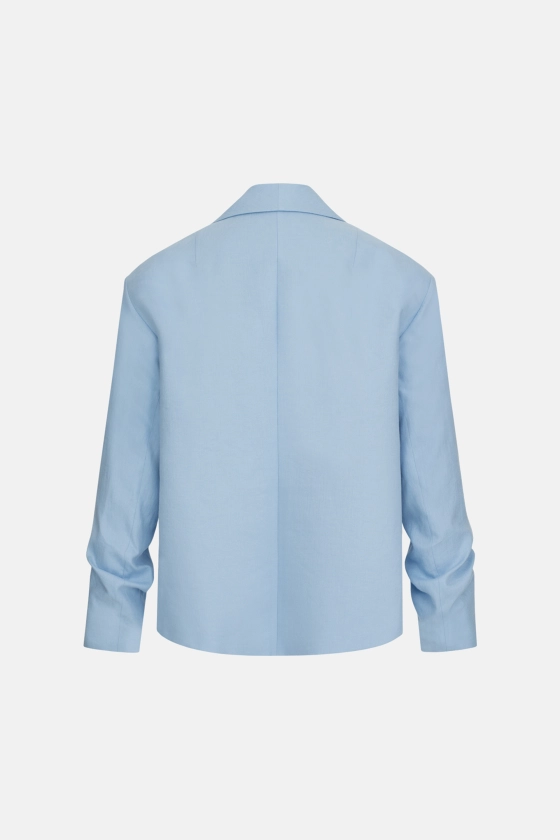 Oversized linen blazer with gathered sleeves - photo 2