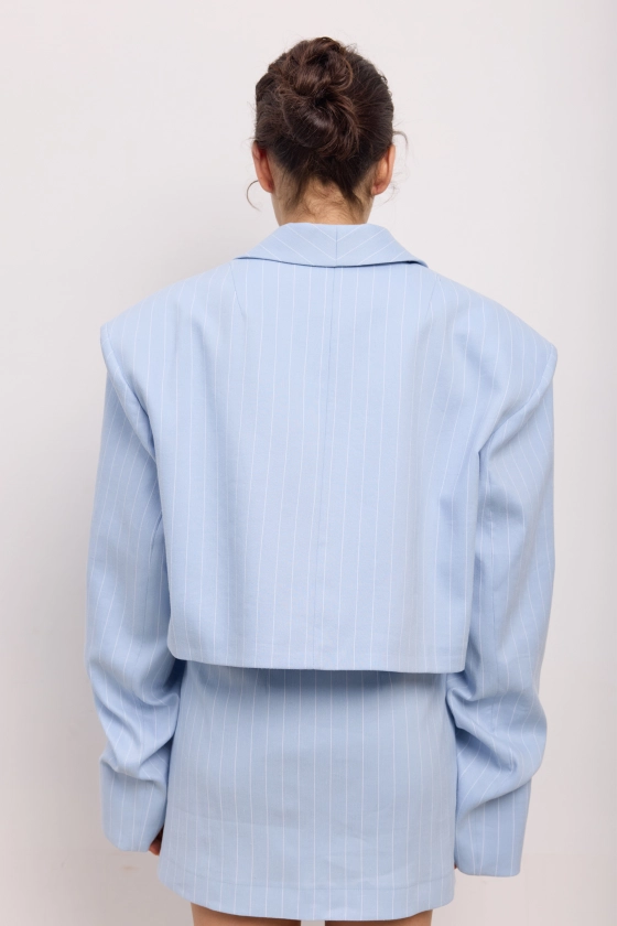 Cropped linen blazer with gathered details on the sleeves - photo 4