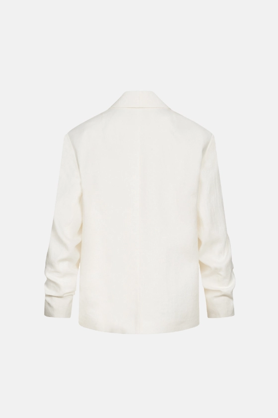 Oversized linen blazer with gathered details on the sleeves - photo 2