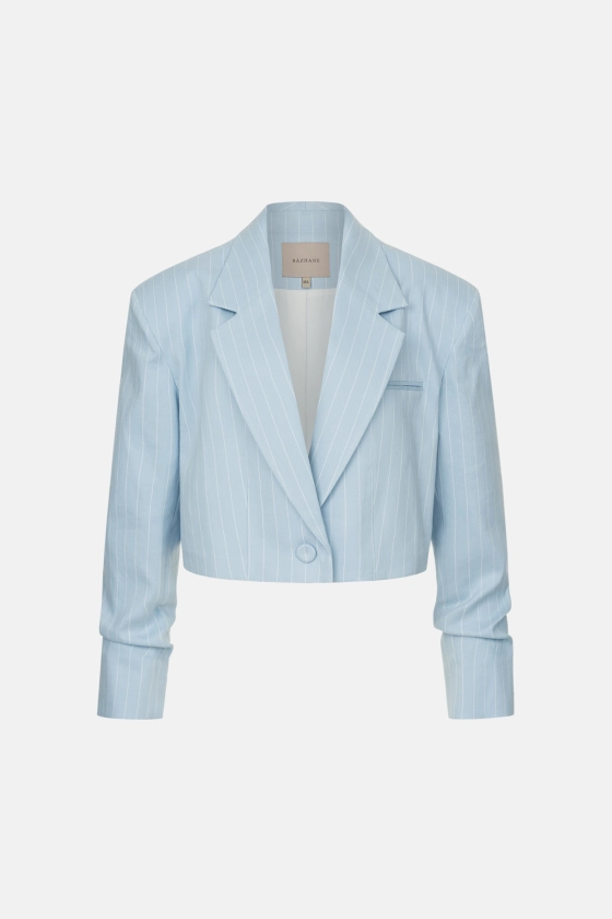 Cropped linen blazer with gathered details on the sleeves - photo 1