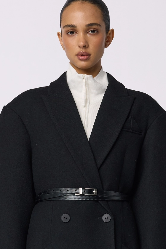 Double-breasted coat with accent shoulder - photo 8