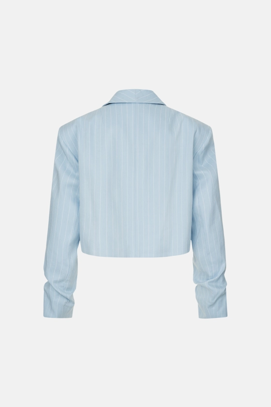 Cropped linen blazer with gathered details on the sleeves - photo 2