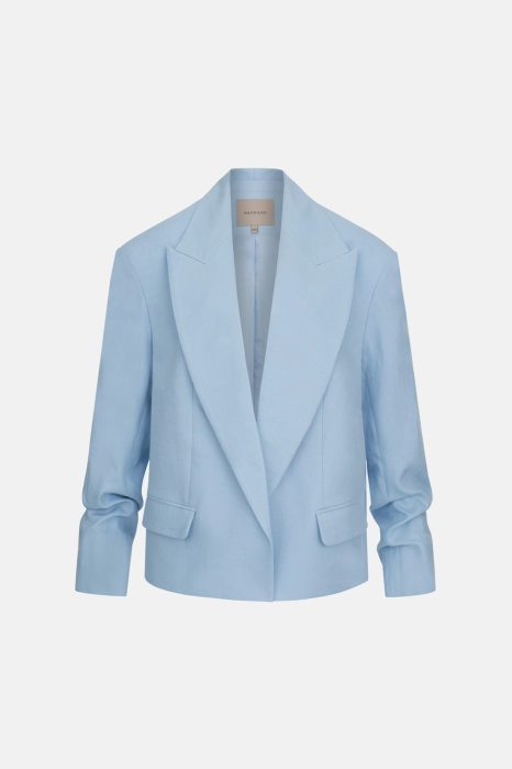 Oversized linen blazer with gathered sleeves
