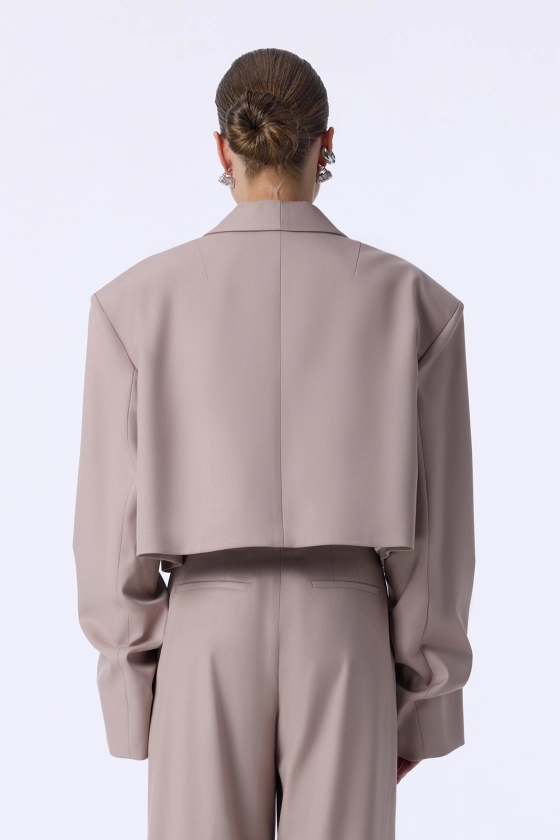 Cropped cotton blazer with gathered details on the sleeves - photo 4