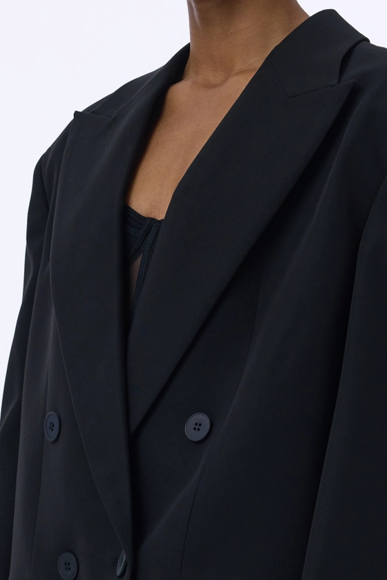 Oversized double-breasted cotton blazer with shoulder pads - photo 5